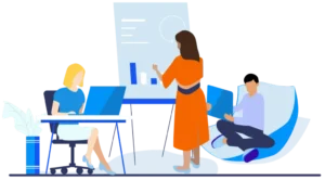 a group of people learning